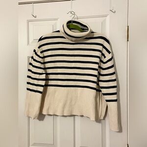 GAP Cream and Navy Boxy Striped Turtleneck Sweater